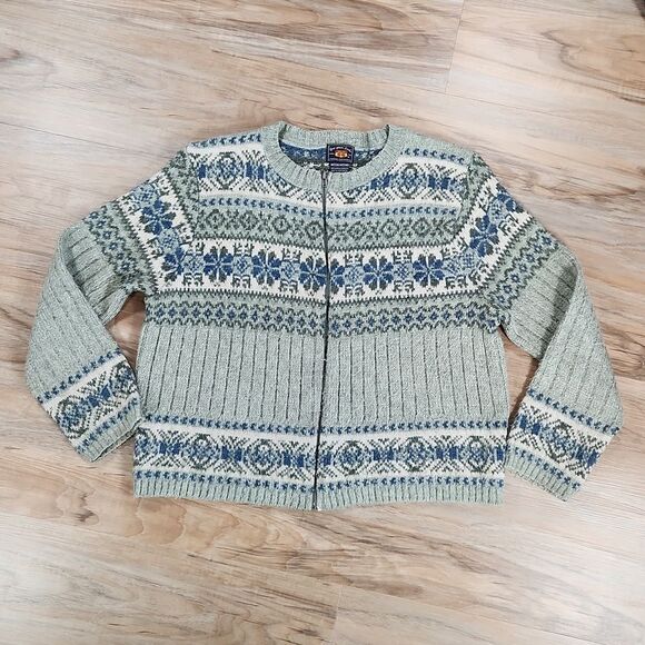 Route 66 Sweaters - 🔹️Vintage Route 66 Sage Green & Blue Zippered Cardigan Sweater Medium